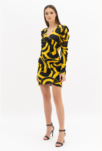 Wrap Effect Printed Satin Mini Dress Rent B