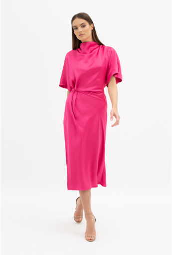 Gathered Satin Midi Dress Rent B