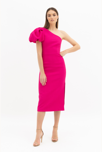 One Shoulder Pink Midi Dress Rent B