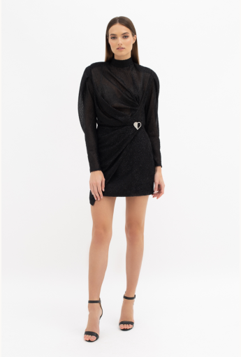 Embellished Lurex Mini Black Dress Rent B