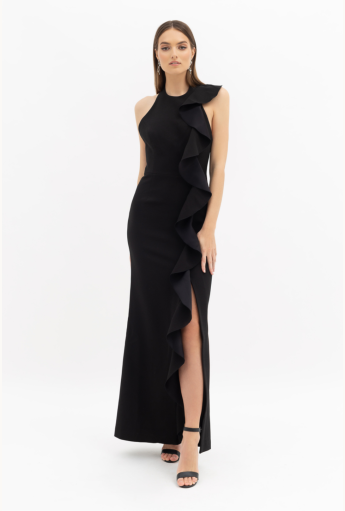 Ruffle Crepe Halterneck Dress Rent B