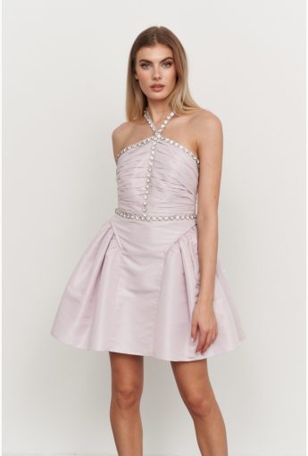 Lilac Taffeta Diamante Trim Mini Dress Rent B