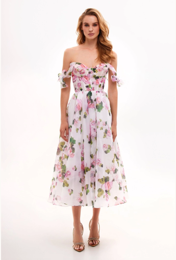 Tender Floral Midi Tie-strap Dress Rent B