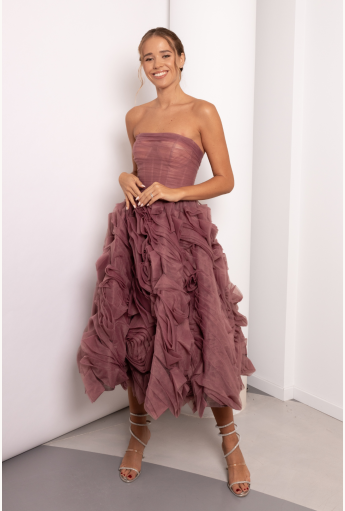 Flowered Tulle Dress In Wine Color Rent B