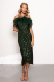 Green Sequin Ariana Feather Midi Dress