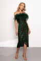 Green Sequin Ariana Feather Midi Dress