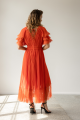 Orange Pleated Chiffon Midi Dress Rent B