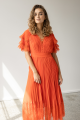 Orange Pleated Chiffon Midi Dress Rent B