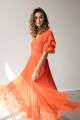 Orange Pleated Chiffon Midi Dress Rent B