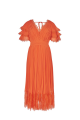 Orange Pleated Chiffon Midi Dress Rent B