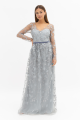 Leaf-embroidered Blue Gown Rent B